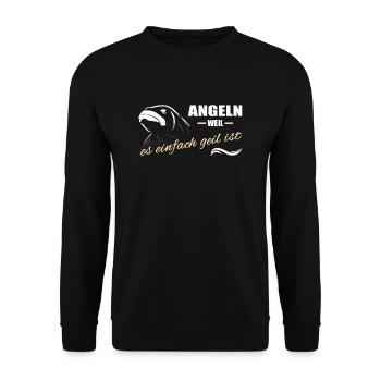 Angeln Retro - Weil es einfach geil ist - Unisex Pullover - Schwarz - Vorne - Alina (178cm) & Michal (187cm)
