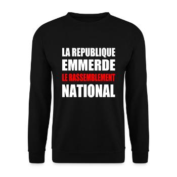 la republique emmerde le rassemblement national - Sweat-shirt Unisexe - noir - Devant - Alina (178cm) & Michal (187cm)