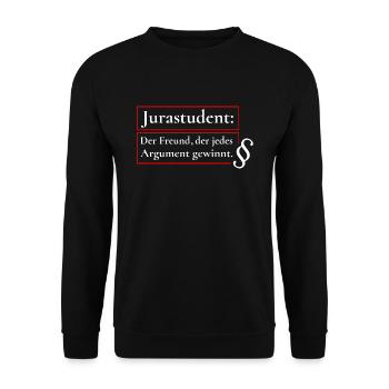 Jurastudent: Meister der Argumente - Unisex Pullover - Schwarz - Vorne - Alina (178cm) & Michal (187cm)