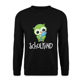 Kleine Eule - Schulkind - Unisex Pullover - Schwarz - Vorne - Alina (178cm) & Michal (187cm)