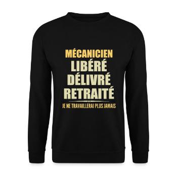 Mechaniker feiert Ruhestand mit Humor Geschenk - Unisex Pullover - Schwarz - Vorne - Alina (178cm) & Michal (187cm)