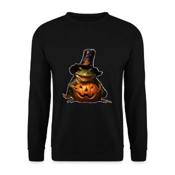 Halloweenfrosch - Unisex Pullover - Schwarz - Vorne - Alina (178cm) & Michal (187cm)