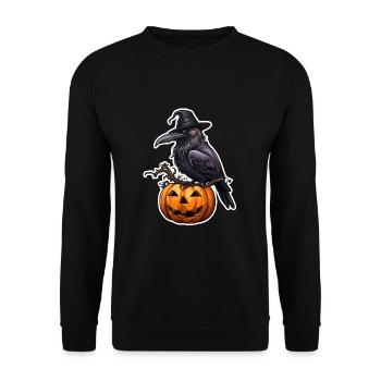Halloween raven with witch hat on pumpkin - Unisex Sweatshirt - black - Front - Alina (178cm) & Michal (187cm)