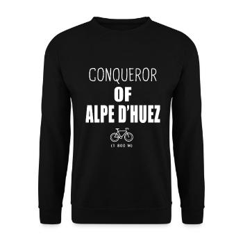 Eroberer der Alpes d'Huez mit dem Fahrrad Alpes - Unisex Pullover - Schwarz - Vorne - Alina (178cm) & Michal (187cm)
