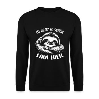 Faultier jetzt nur keinen Stress lustiger Spruch - Unisex Pullover - Schwarz - Vorne - Alina (178cm) & Michal (187cm)
