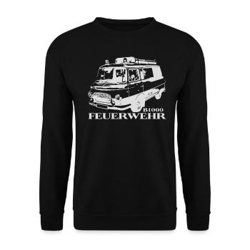 Barkas B1000 Feuerwehr - Unisex Pullover - Schwarz - Vorne - Alina (178cm) & Michal (187cm)
