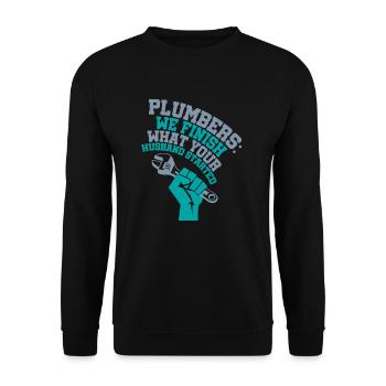 Funny plumber motive with saying in english - Unisex Sweatshirt - black - Front - Alina (178cm) & Michal (187cm)