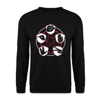 Nerdy Schere Stein Papier Spiel plus Eidechse Spock - Unisex Pullover - Schwarz - Vorne - Alina (178cm) & Michal (187cm)