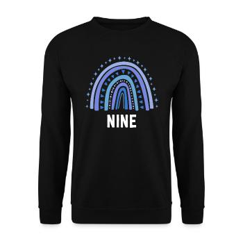 Blau Regenbogen Neun Jahre 9. Geburtstag - Unisex Pullover - Schwarz - Vorne - Alina (178cm) & Michal (187cm)