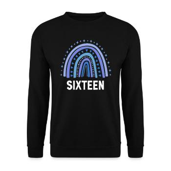 Blau Regenbogen Sechzehn Jahre 16. Geburtstag - Unisex Pullover - Schwarz - Vorne - Alina (178cm) & Michal (187cm)