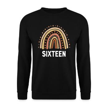 Orange Regenbogen Sechzehn Jahre 16. Geburtstag - Unisex Pullover - Schwarz - Vorne - Alina (178cm) & Michal (187cm)