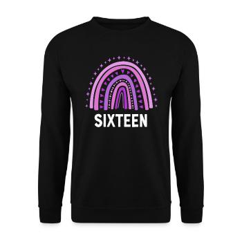 Lila Regenbogen Sechzehn Jahre 16. Geburtstag - Unisex Pullover - Schwarz - Vorne - Alina (178cm) & Michal (187cm)