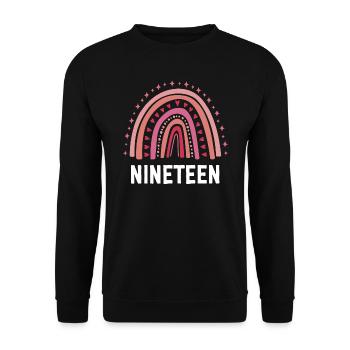 Rot Regenbogen Neunzehn Jahre 19. Geburtstag - Unisex Pullover - Schwarz - Vorne - Alina (178cm) & Michal (187cm)