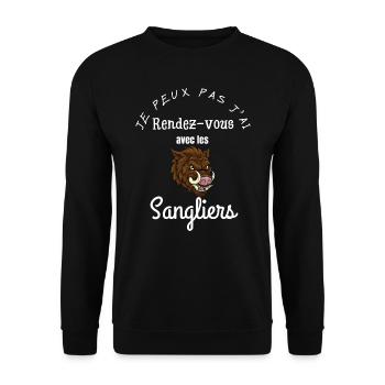 je peux pas j ai rendez vous avec les sangliers - Sweat-shirt Unisexe - noir - Devant - Alina (178cm) & Michal (187cm)