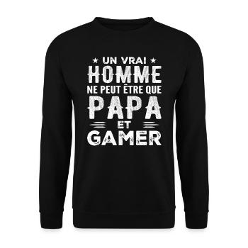 A Real Man Is Just a Dad and Gamer - Unisex Sweatshirt - black - Front - Alina (178cm) & Michal (187cm)