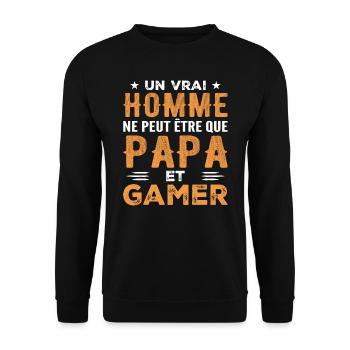 Ein echter Mann ist nur ein Vater und Gamer - Unisex Pullover - Schwarz - Vorne - Alina (178cm) & Michal (187cm)
