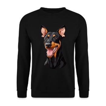 Geschenk für Dobermann Besitzer - Unisex Pullover - Schwarz - Vorne - Alina (178cm) & Michal (187cm)