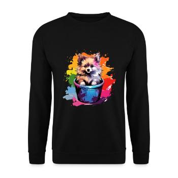 Zwergspitz Niedlicher Pomeranian Hund Farbeimer - Unisex Pullover - Schwarz - Vorne - Alina (178cm) & Michal (187cm)