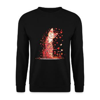 Katze Liebe Valentinstag Katze mit roten Herzen - Unisex Pullover - Schwarz - Vorne - Alina (178cm) & Michal (187cm)