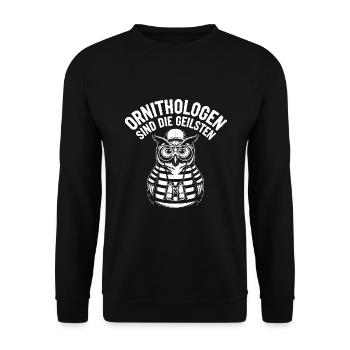 Ornithologen sind die Coolsten lustige Eule - Unisex Pullover - Schwarz - Vorne - Alina (178cm) & Michal (187cm)