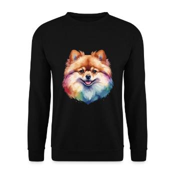Zwergspitzer Hund bunt und niedlich - Unisex Pullover - Schwarz - Vorne - Alina (178cm) & Michal (187cm)