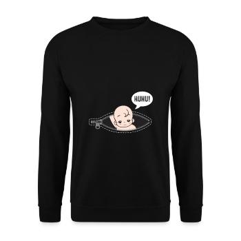 Huhu Ich bin da Baby Schwangerschaft Geschenk - Unisex Pullover - Schwarz - Vorne - Alina (178cm) & Michal (187cm)