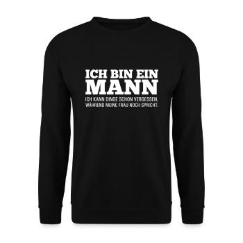 Lustiger Spruch: Ich bin ein Mann! - Unisex Pullover - Schwarz - Vorne - Alina (178cm) & Michal (187cm)
