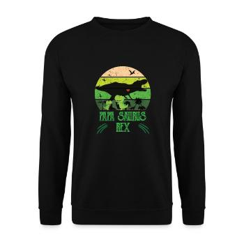 Papa Saurus Rex | Dino Papa | Geschenk für Papas - Unisex Pullover - Schwarz - Vorne - Alina (178cm) & Michal (187cm)