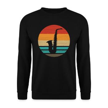 Saxophon Retro Style Vintage - Unisex Pullover - Schwarz - Vorne - Alina (178cm) & Michal (187cm)
