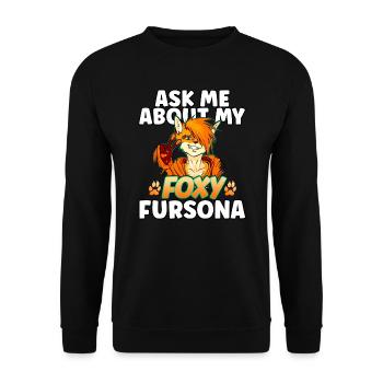 Fuchs-Furry Ask me about my fersona lustiges furry - Unisex Pullover - Schwarz - Vorne - Alina (178cm) & Michal (187cm)