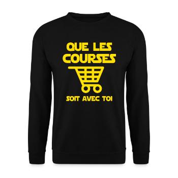 Que les courses soit avec toi humour shopping - Sweat-shirt Unisexe - noir - Devant - Alina (178cm) & Michal (187cm)