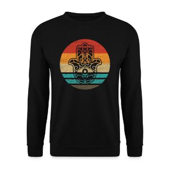 Hamsa Hand der Fatima Retro Style Vintage - Unisex Pullover - Schwarz - Vorne - Alina (178cm) & Michal (187cm)