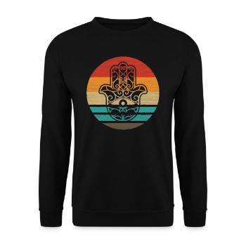 Hamsa Hand der Fatima Retro Style Vintage - Unisex Pullover - Schwarz - Vorne - Alina (178cm) & Michal (187cm)