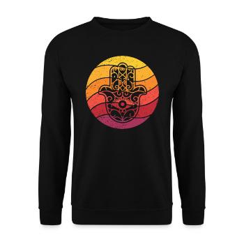 Hamsa Hand der Fatima Retro Style Vintage - Unisex Pullover - Schwarz - Vorne - Alina (178cm) & Michal (187cm)