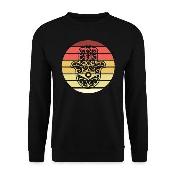 Hamsa Hand der Fatima Retro Style Vintage - Unisex Pullover - Schwarz - Vorne - Alina (178cm) & Michal (187cm)