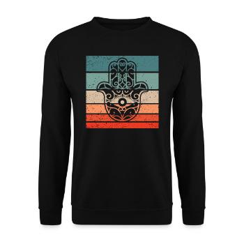Hamsa Hand der Fatima Retro Style Vintage - Unisex Pullover - Schwarz - Vorne - Alina (178cm) & Michal (187cm)