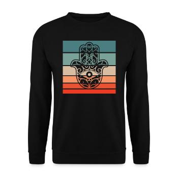 Hamsa Hand der Fatima Retro Style Vintage - Unisex Pullover - Schwarz - Vorne - Alina (178cm) & Michal (187cm)