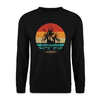Ninja Retro Style Vintage - Unisex Pullover - Schwarz - Vorne - Alina (178cm) & Michal (187cm)