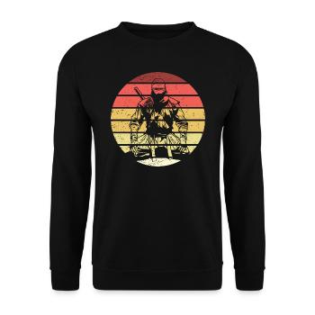 Ninja Retro Style Vintage - Unisex Pullover - Schwarz - Vorne - Alina (178cm) & Michal (187cm)