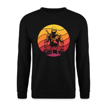 Ninja Retro Style Vintage - Unisex Pullover - Schwarz - Vorne - Alina (178cm) & Michal (187cm)
