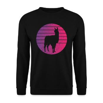 Lama Retro Style Vintage - Unisex Pullover - Schwarz - Vorne - Alina (178cm) & Michal (187cm)