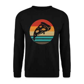 Pizza Stück Retro Style Vintage - Unisex Pullover - Schwarz - Vorne - Alina (178cm) & Michal (187cm)