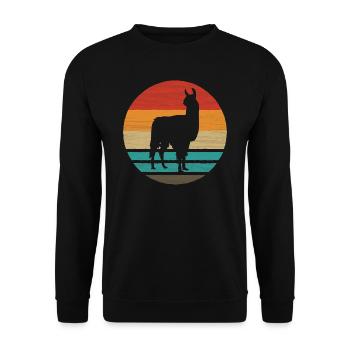 Lama Retro Style Vintage - Unisex Pullover - Schwarz - Vorne - Alina (178cm) & Michal (187cm)