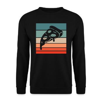Pizza Stück Retro Style Vintage - Unisex Pullover - Schwarz - Vorne - Alina (178cm) & Michal (187cm)