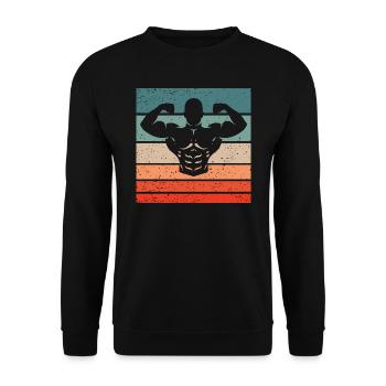 Bodybuilding Double Biceps Retro Style Vintage - Unisex Pullover - Schwarz - Vorne - Alina (178cm) & Michal (187cm)