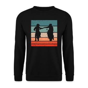 Motorradfahrer Faustgruß Retro Style Vintage - Unisex Pullover - Schwarz - Vorne - Alina (178cm) & Michal (187cm)