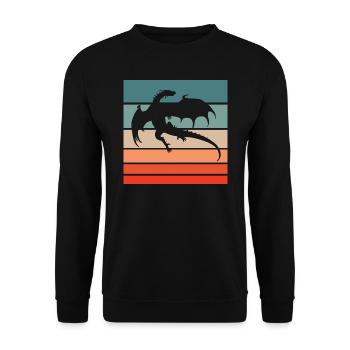 Drache Retro Style Vintage - Unisex Pullover - Schwarz - Vorne - Alina (178cm) & Michal (187cm)