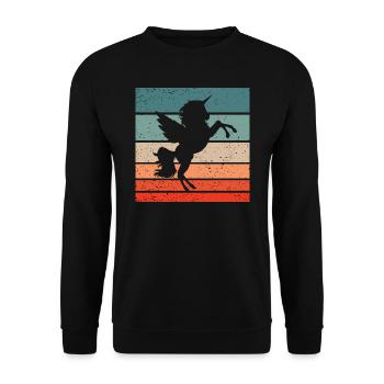 Einhorn Retro Style Vintage - Unisex Pullover - Schwarz - Vorne - Alina (178cm) & Michal (187cm)