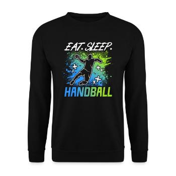 Handballer Eat Sleep Handball Handballspieler - Unisex Pullover - Schwarz - Vorne - Alina (178cm) & Michal (187cm)