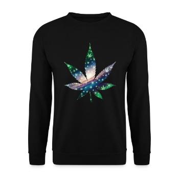 Galaxy Hanfblatt - Cannabis - Weed - Unisex Pullover - Schwarz - Vorne - Alina (178cm) & Michal (187cm)